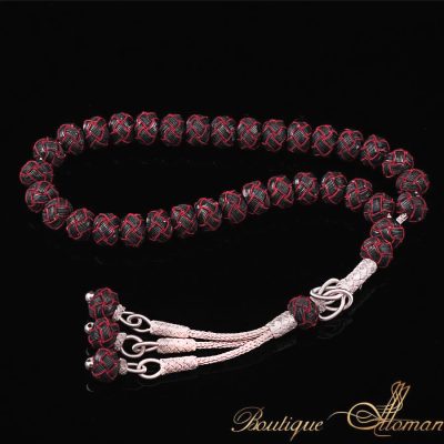 Hand Made Knitted Tasbih Black Red