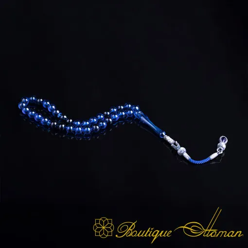 Blue Amber Round Cut Misbaha With Kazaz Imame