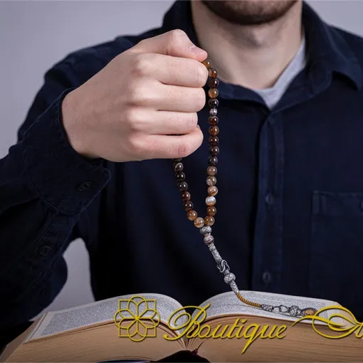 Agate Stone Brown Misbaha With Kazaz Imame