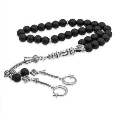 Crescent Star Matte Onyx Stone Black Prayer Beads
