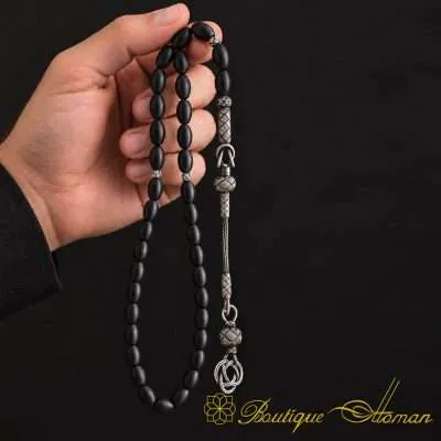 Black Onyx Stone Misbaha With Kazaz Imame