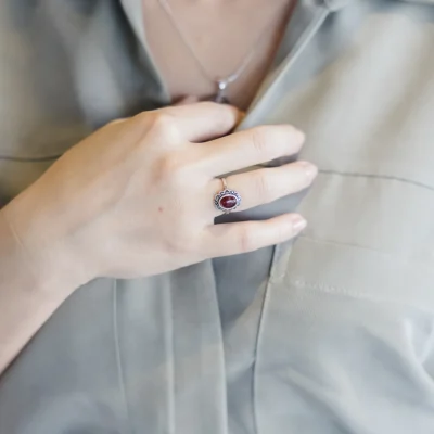 Oval Agate Stone Silver Ring
