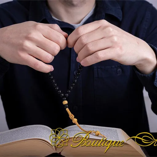 Black Onyx Tasbih With Gold Kazaz Imame