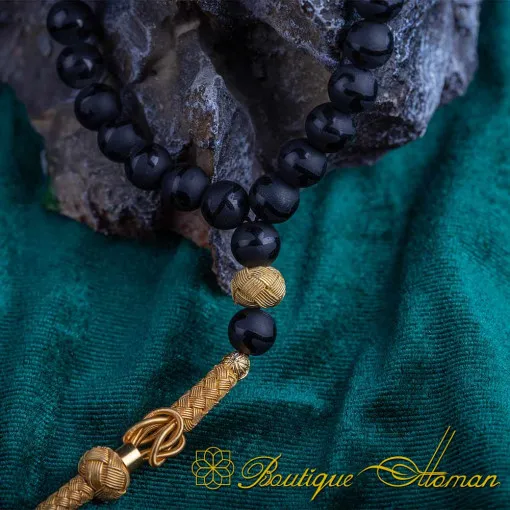 Black Onyx Tasbih With Gold Kazaz Imame