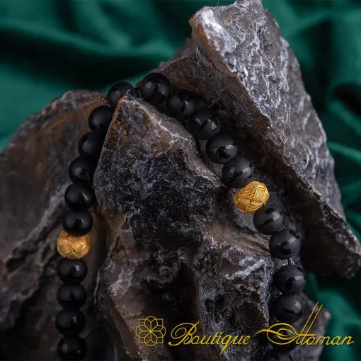 Black Onyx Tasbih With Gold Kazaz Imame