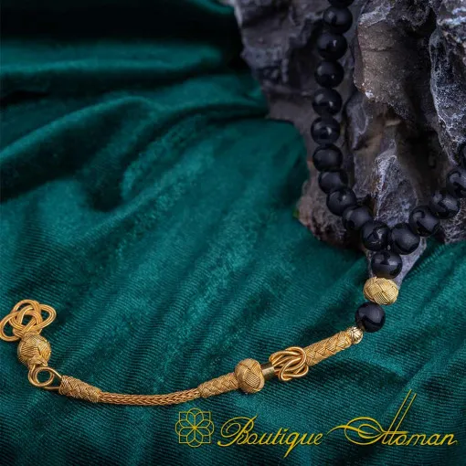 Black Onyx Tasbih With Gold Kazaz Imame