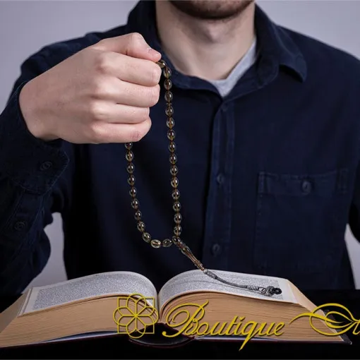 Green Gray Amber Tasbih With Kazaz Imame