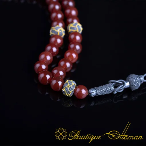 Red Agate Stone Tasbih With Kazaz Imame