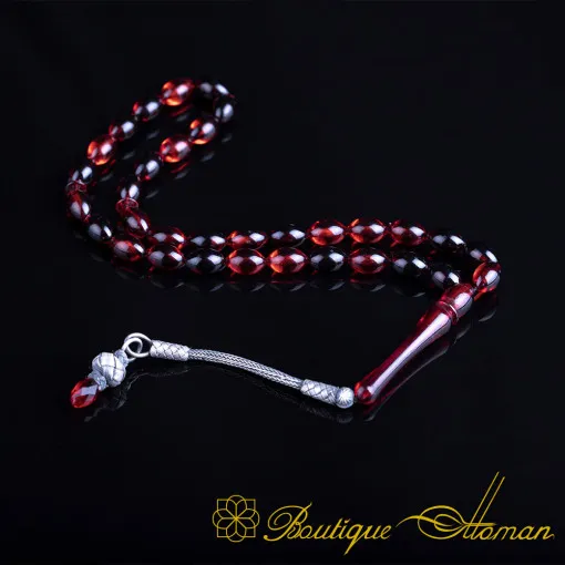 Dark Red Amber Tasbih With Kazaz Imame
