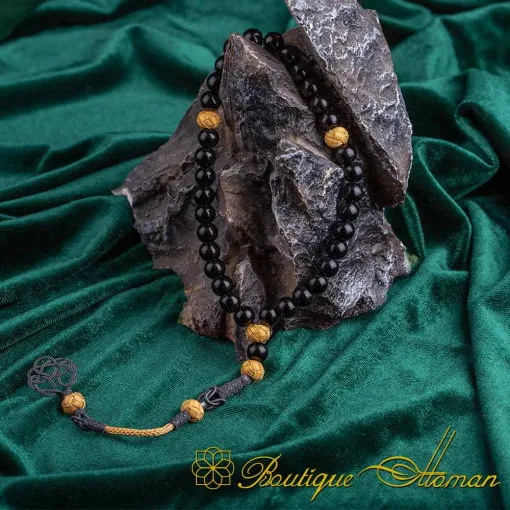 Black Onyx Tasbih With Gray Kazaz Imame