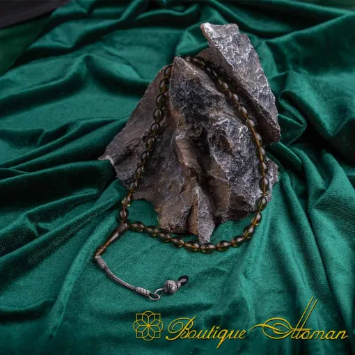 Green Gray Amber Tasbih With Kazaz Imame