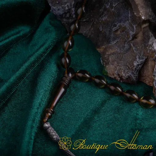 Green Gray Amber Tasbih With Kazaz Imame