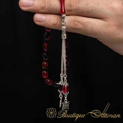 Red Amber Tasbih With 925 Sterling Silver Tassle-TG-1020