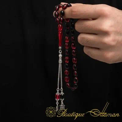 Red Amber Tasbih With 925 Sterling Silver Tassle-TG-1020