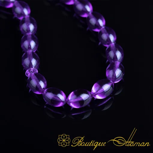 Purple Amber Tasbih With 1000 ct. Silver Kazaz Tassle-TG-1009