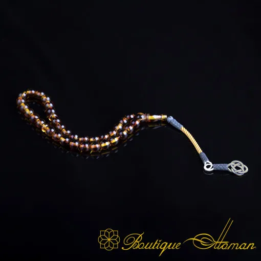 Yellow Amber Tasbih With 1000 ct. Silver Kazaz Tassle-TG-1005