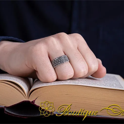 Kazaz White & Grey Hand Knitted Silver Ring