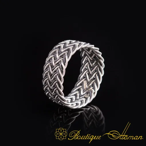 Kazaz White & Grey Hand Knitted Silver Ring