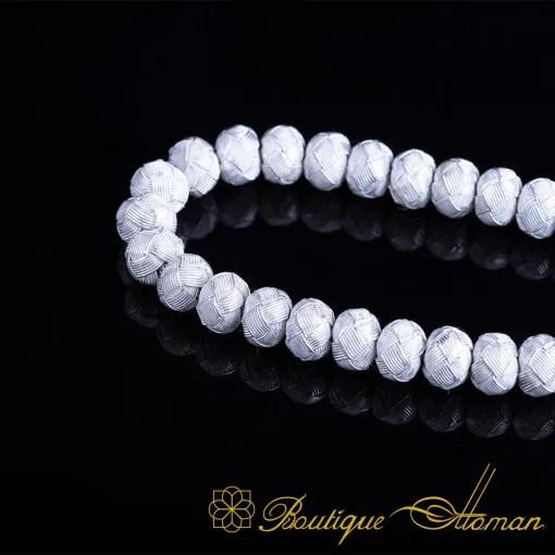 Hand Made Knitted Tasbih White Grey With Blue Zircon Stone