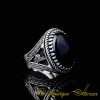 Tughra Detailed Black Aqeeq Silver Ring