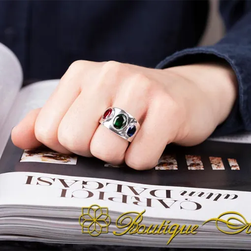 One of a Kind Ruby, Emerald & Sapphire Silver Ring