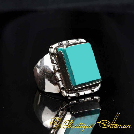Craft Collection Square Turquoise Feroza Handicraft Ring