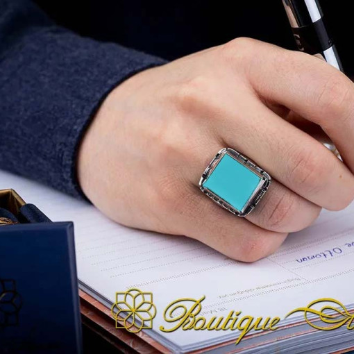 Craft Collection Square Turquoise Feroza Handicraft Ring