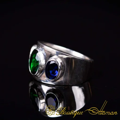 One of a Kind Ruby, Emerald & Sapphire Silver Ring