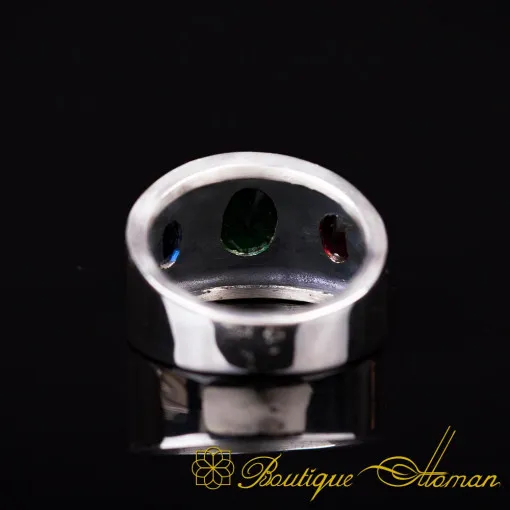 One of a Kind Ruby, Emerald & Sapphire Silver Ring