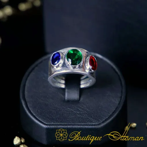 One of a Kind Ruby, Emerald & Sapphire Silver Ring