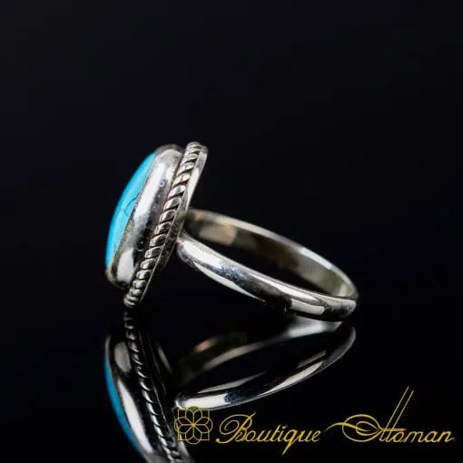 Oval Turquoise Plain Band Silver Women Ring
