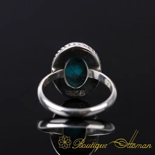 Oval Turquoise Plain Band Silver Women Ring