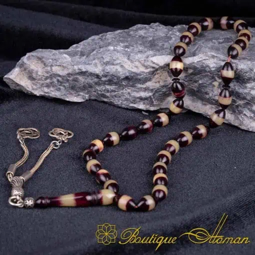 Dark Red Yellow Striped Amber 33 Beads Tasbih Misbaha