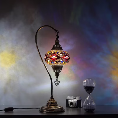 Colorful Mosaic Glass Swan Neck Table Lamp
