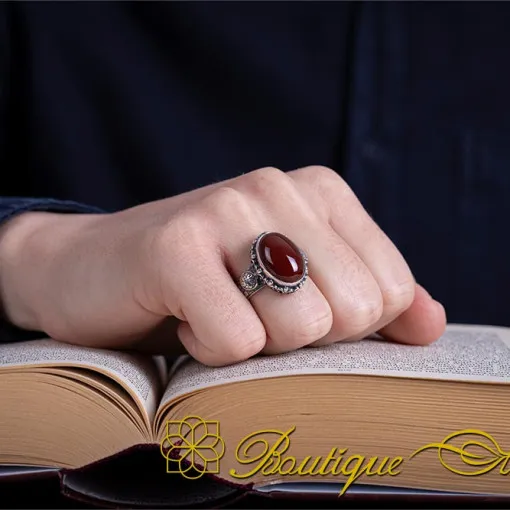 One of a Kind Red Yemeni Aqeeq Silver Ring No:4