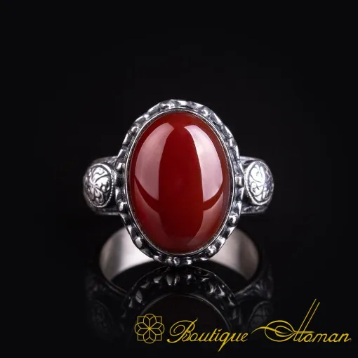 One of a Kind Red Yemeni Aqeeq Silver Ring No:4