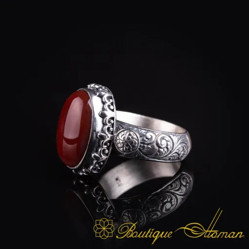 One of a Kind Red Yemeni Aqeeq Silver Ring No:4