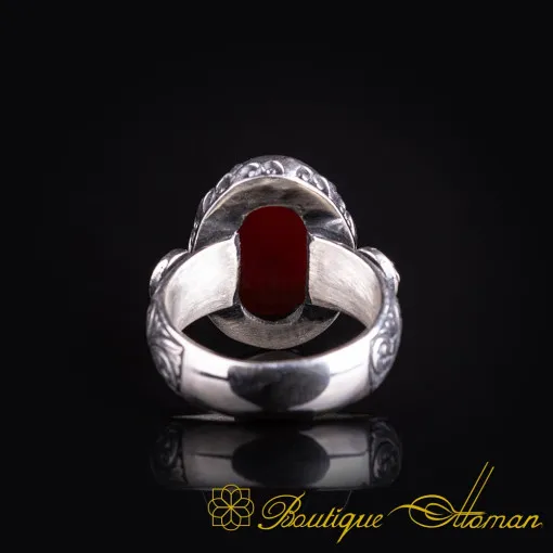 One of a Kind Red Yemeni Aqeeq Silver Ring No:4