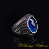 Micro Detailed Faceted Cut Blue Zircon Silver Ring