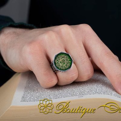 Seal of Solomon Green Mina Octagon Silver Ring - Image 5