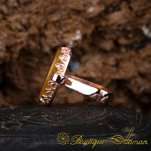 Yellow Aqeeq Hand Made Simple Women Ring (Rose Gold Plated) - Image 3