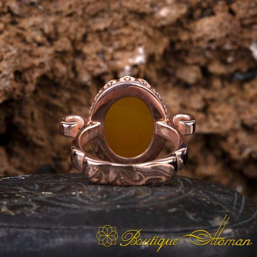 Yellow Aqeeq Hand Made Simple Women Ring (Rose Gold Plated) - Image 4
