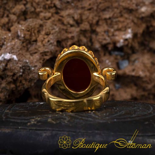 Red Aqeeq Hand Made Simple Women Ring (Gold Plated) - Image 4