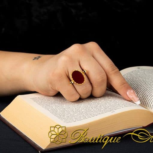 Red Aqeeq Hand Made Simple Women Ring (Gold Plated) - Image 5