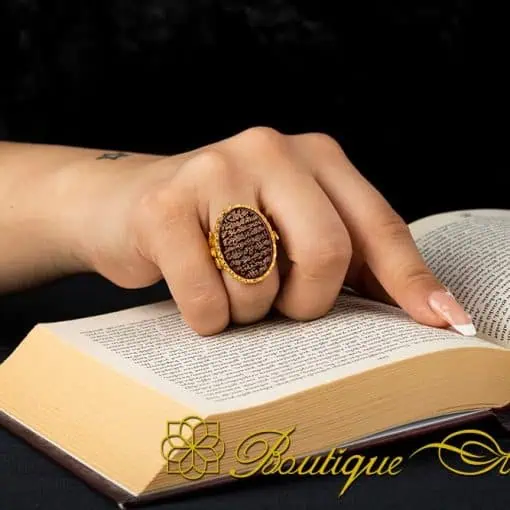 Red Aqeeq Ayat Al Kursi Women Ring (Gold) - Image 5
