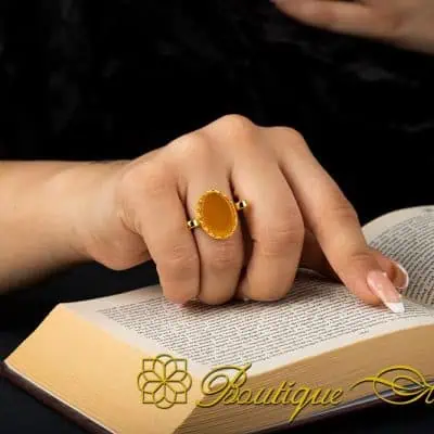 Yellow Aqeeq Hand Made Simple Women Ring (Gold Plated) - Image 5