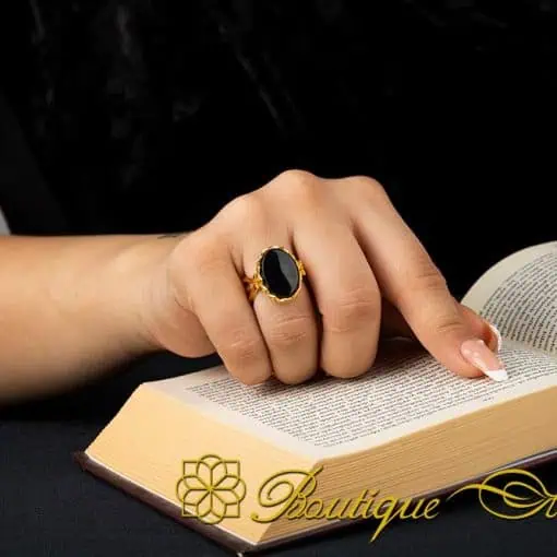 Black Aqeeq Hand Made Women Ring (Gold Plated) - Image 5