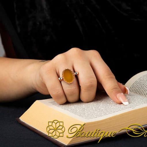 Yellow Aqeeq Hand Made Simple Women Ring (Rose Gold Plated) - Image 5