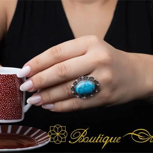 Turquoise Feroza Filigree Silver Women Ring - Image 5