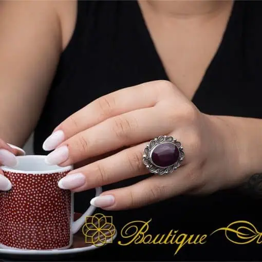 Ruby Filigree Silver Women Ring - Image 5